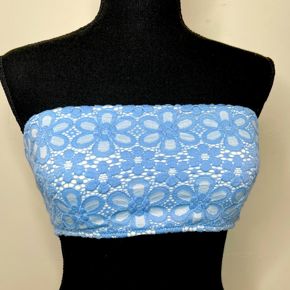 VS Blue Lace Bandeau Bikini Top with Criss Cross Back